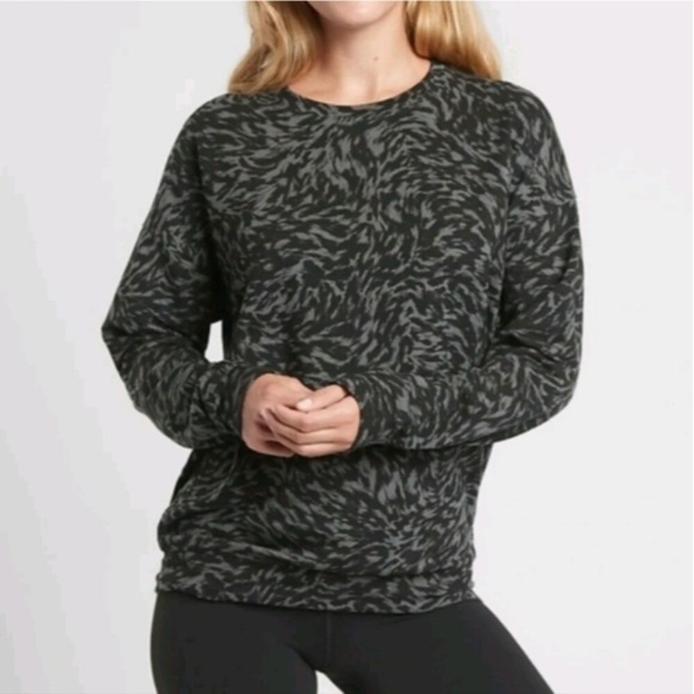 Athleta Studio To Street‎ Black Printed Tencel Crewneck Sweatshirt